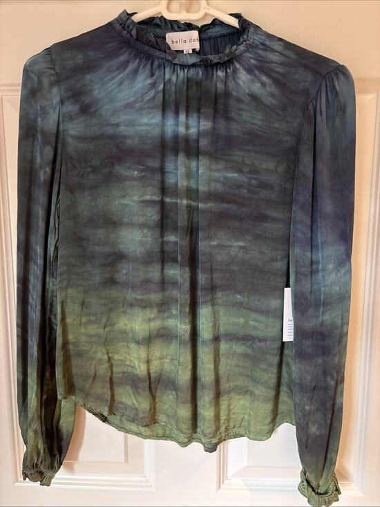 Bella Dahl Tops - Bella Dahl Shirred neck Top Abstract Ikat Tie-Dye Top Size XS blue green New tag